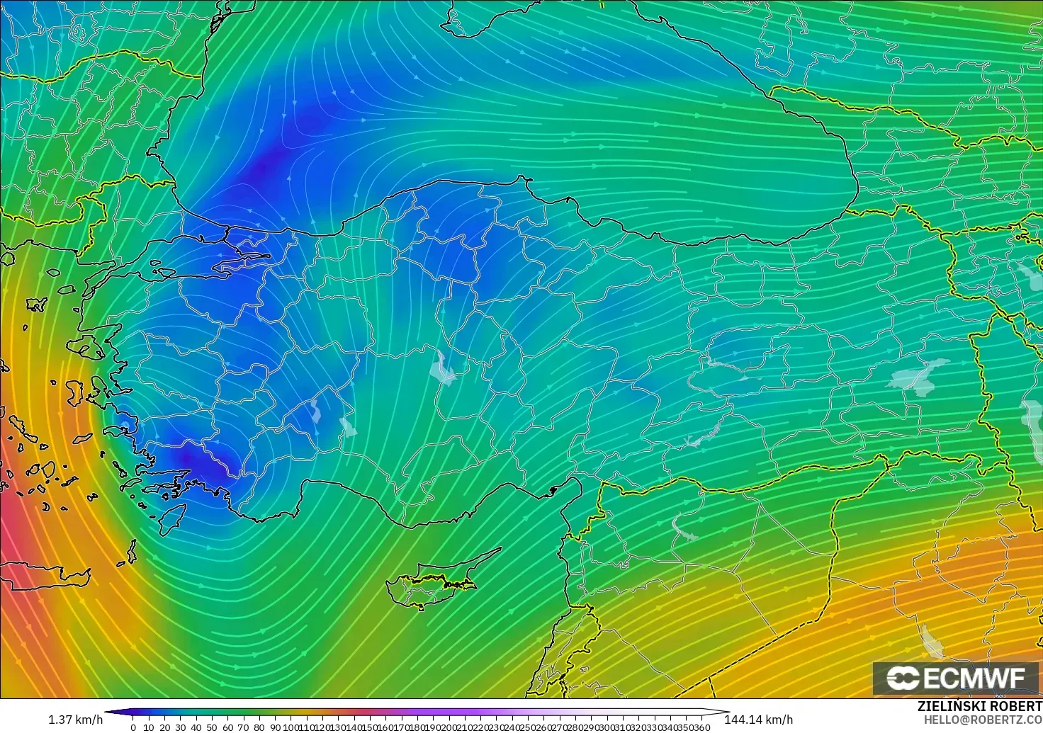 ECMWF IFS 0.25° modelo - Turquía, Viento a 300 hPa (corriente en chorro)