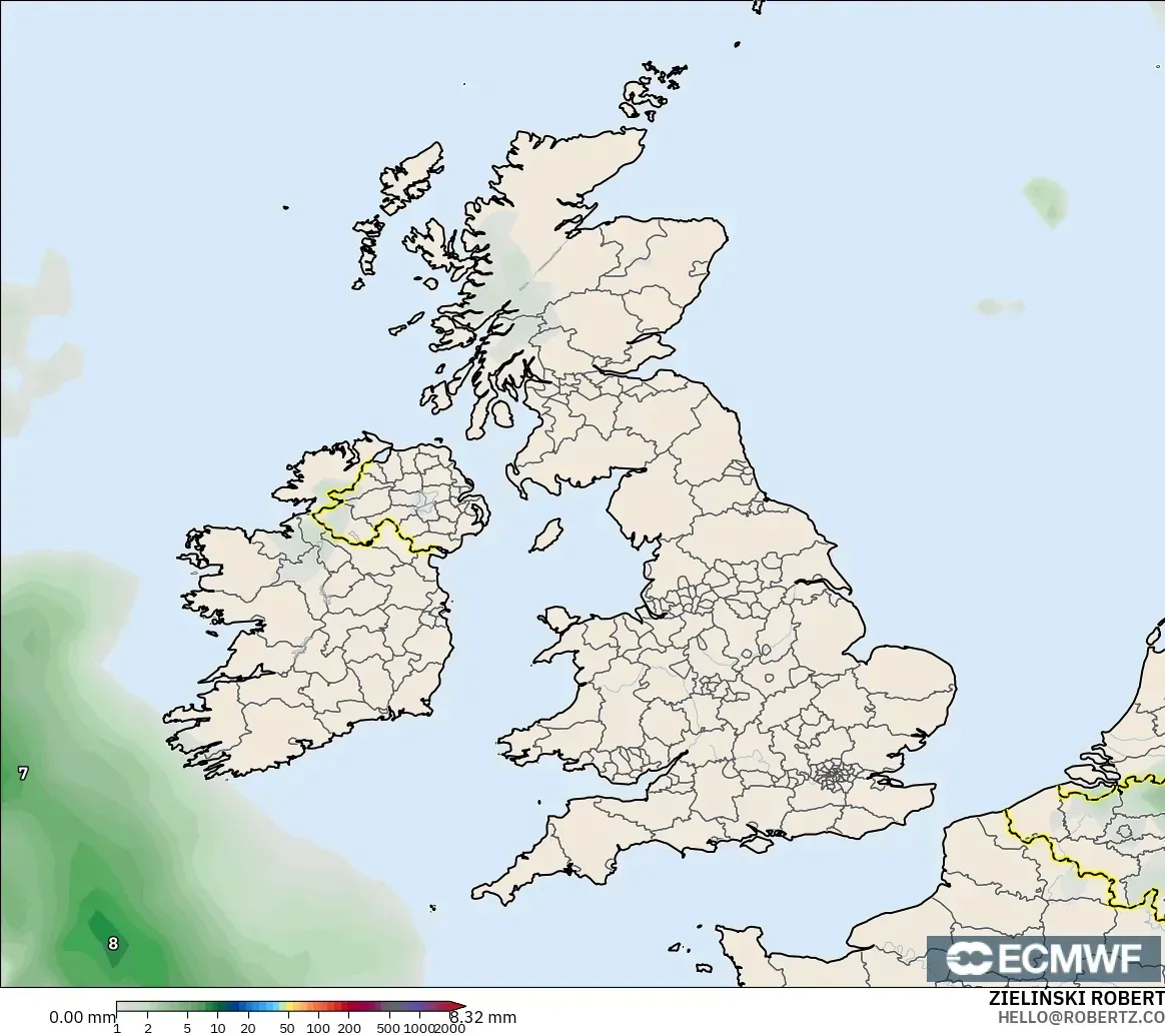 ECMWF IFS 0.25° modelo - Reino Unido, Acumulación de precipitación