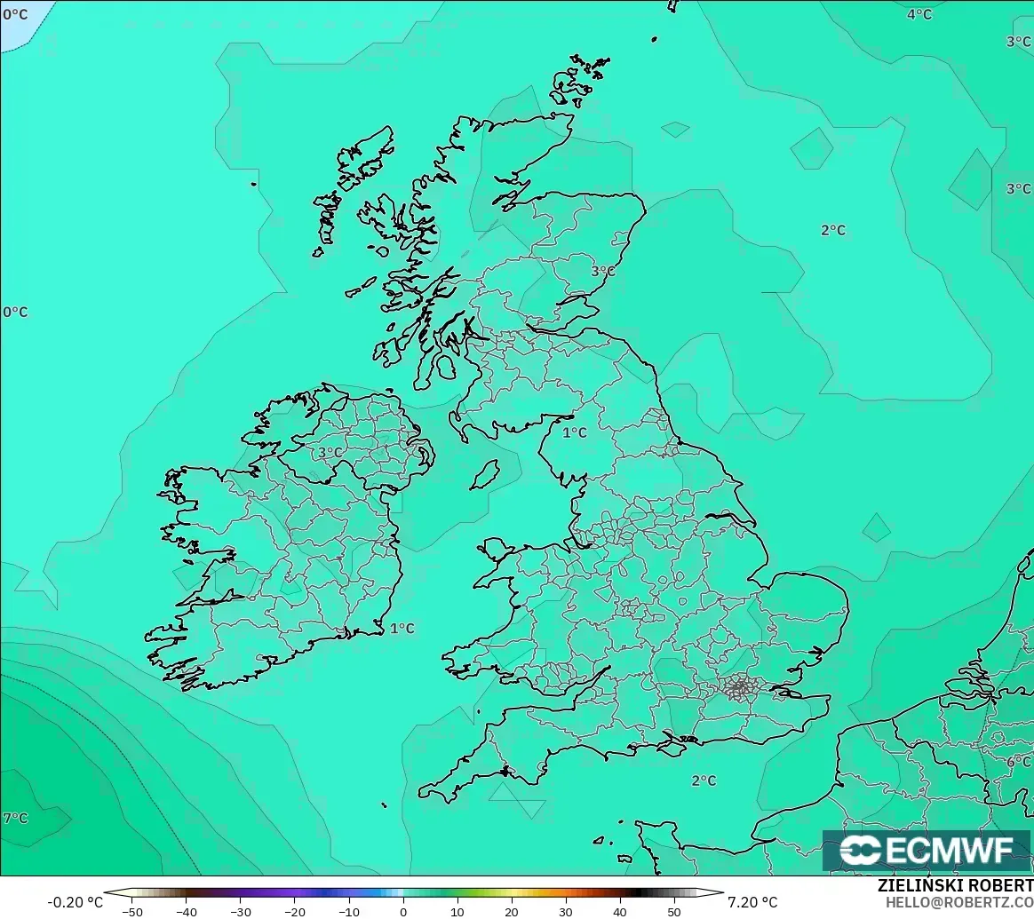 ECMWF IFS 0.25° modelo - Reino Unido, Temperatura a 850 hPa