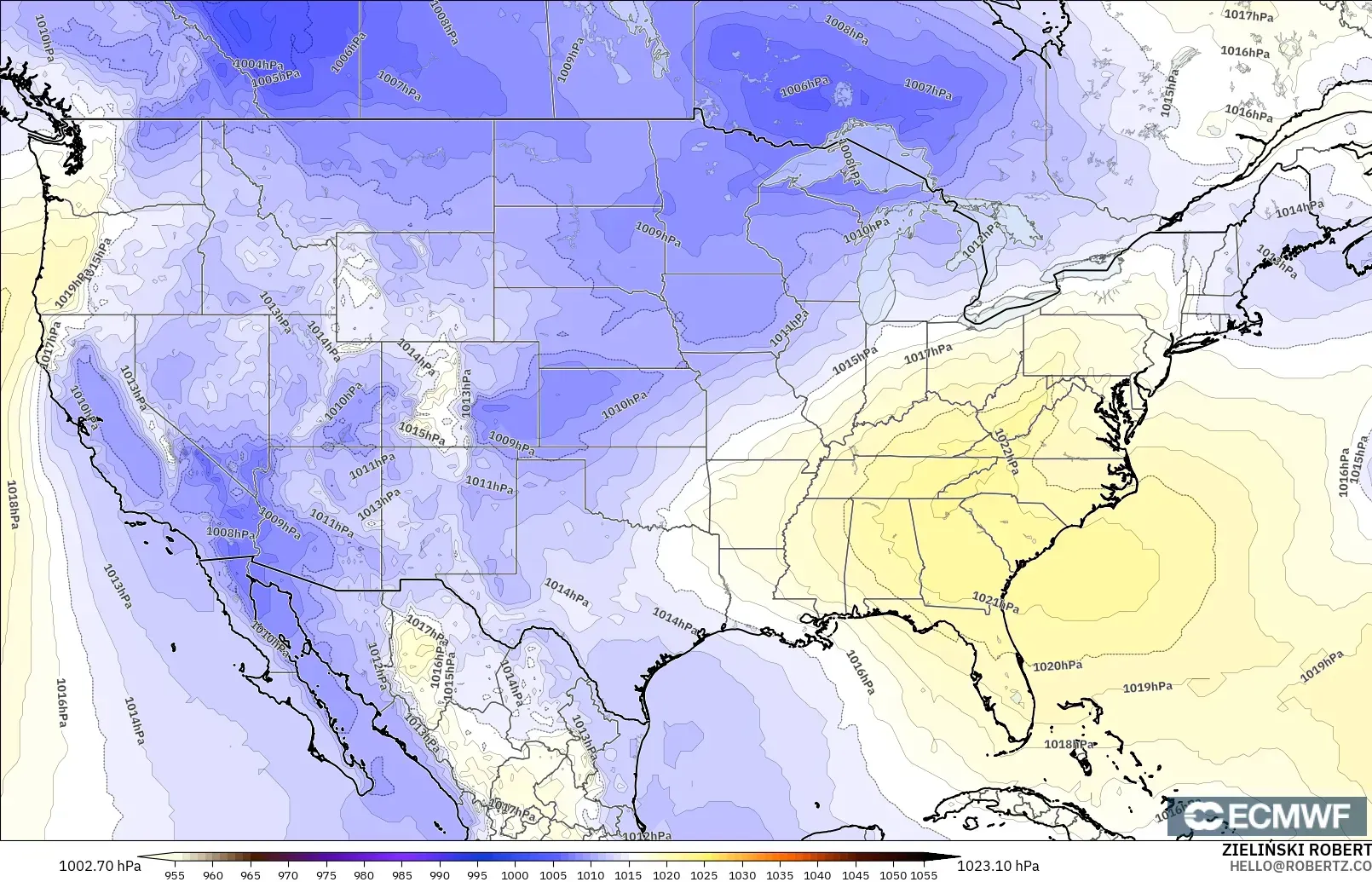 ECMWF IFS 0.25° modelo - Estados Unidos, Presión
