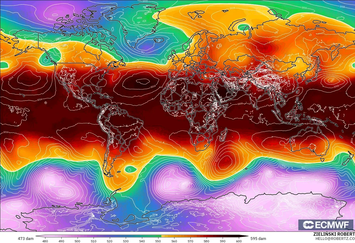 ECMWF IFS 0.25° modelo - Mundo, Altura geopotencial a 500 hPa
