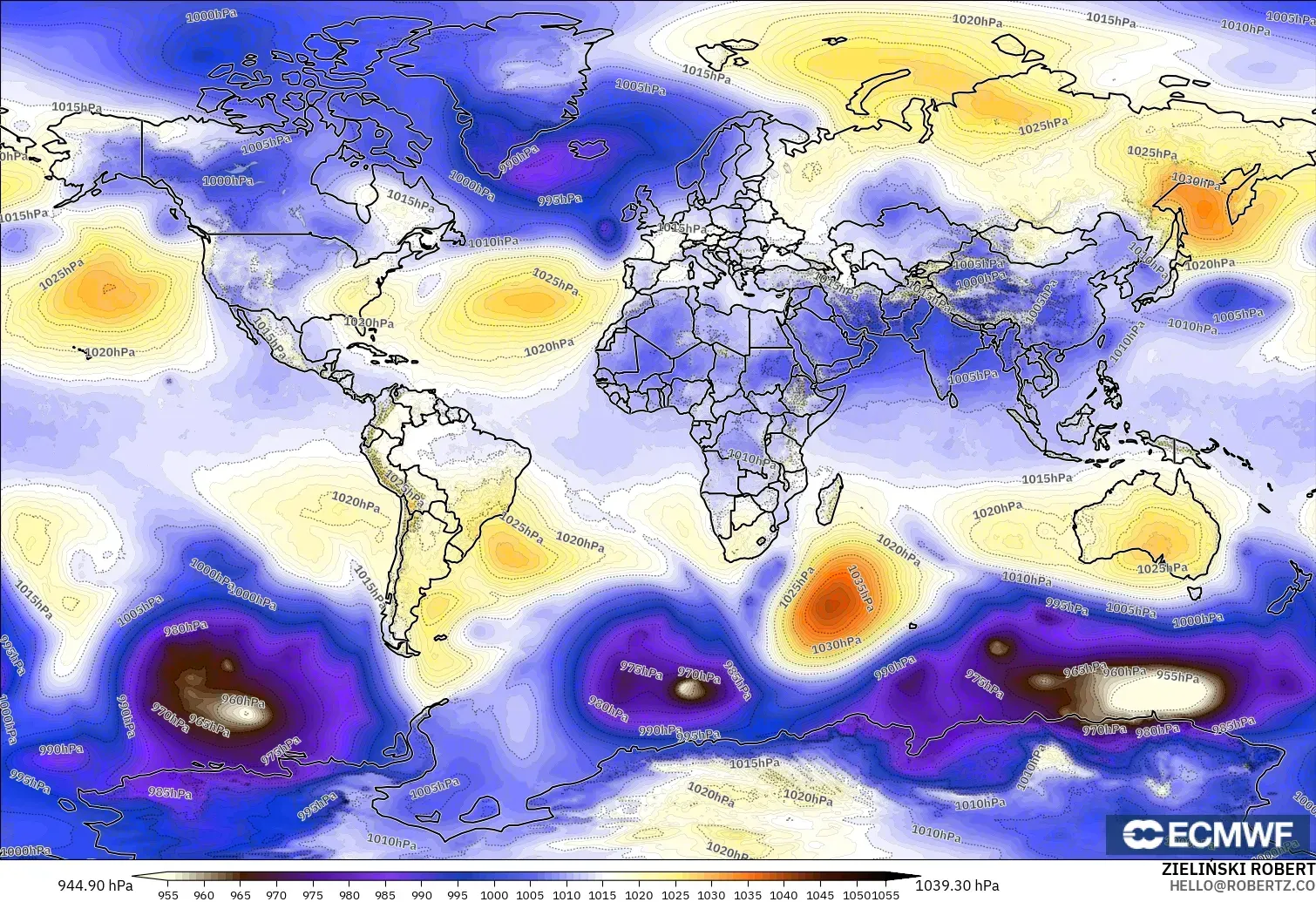 ECMWF IFS 0.25° modelo - Mundo, Presión