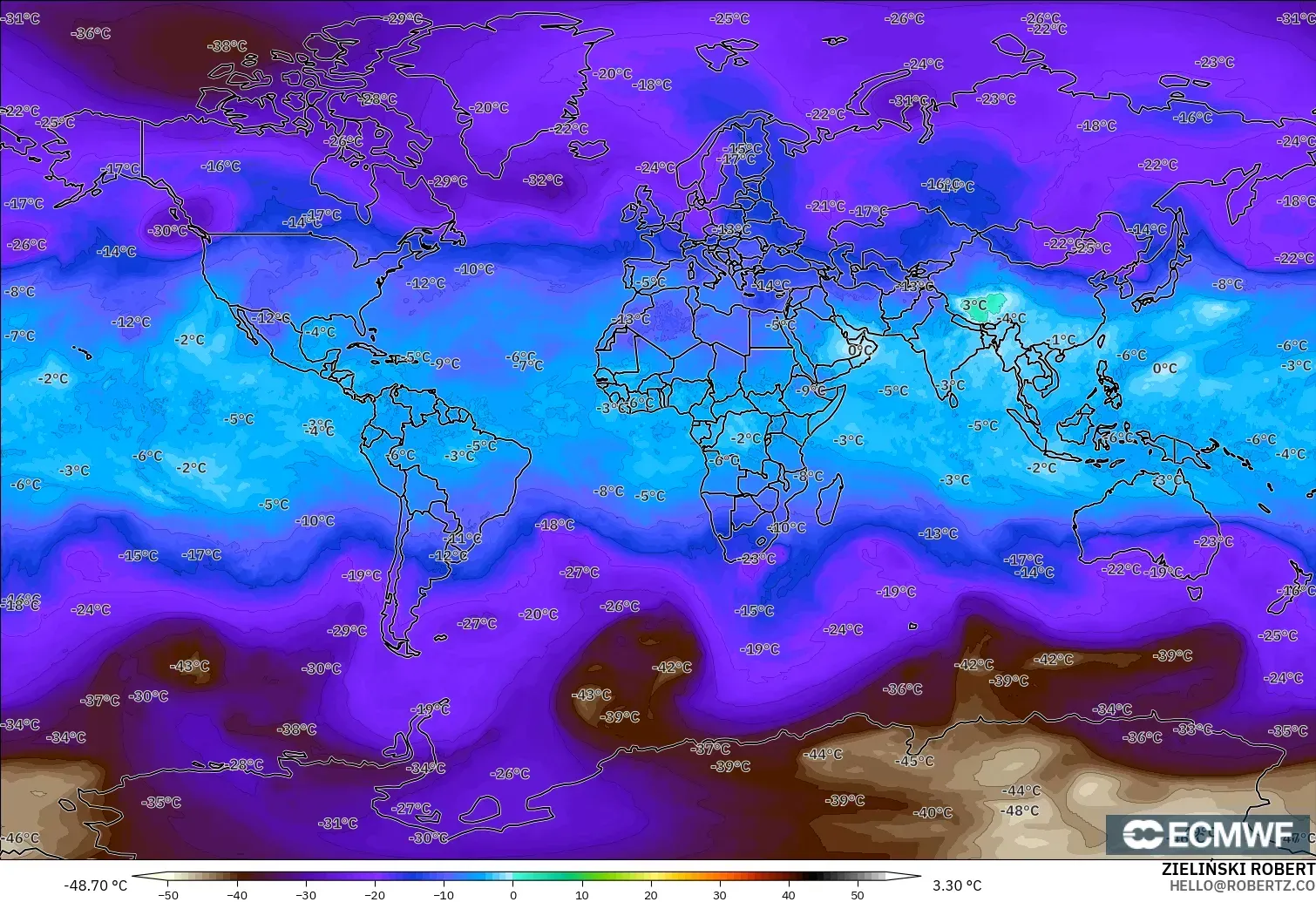 ECMWF IFS 0.25° modelo - Mundo, Temperatura a 500 hPa