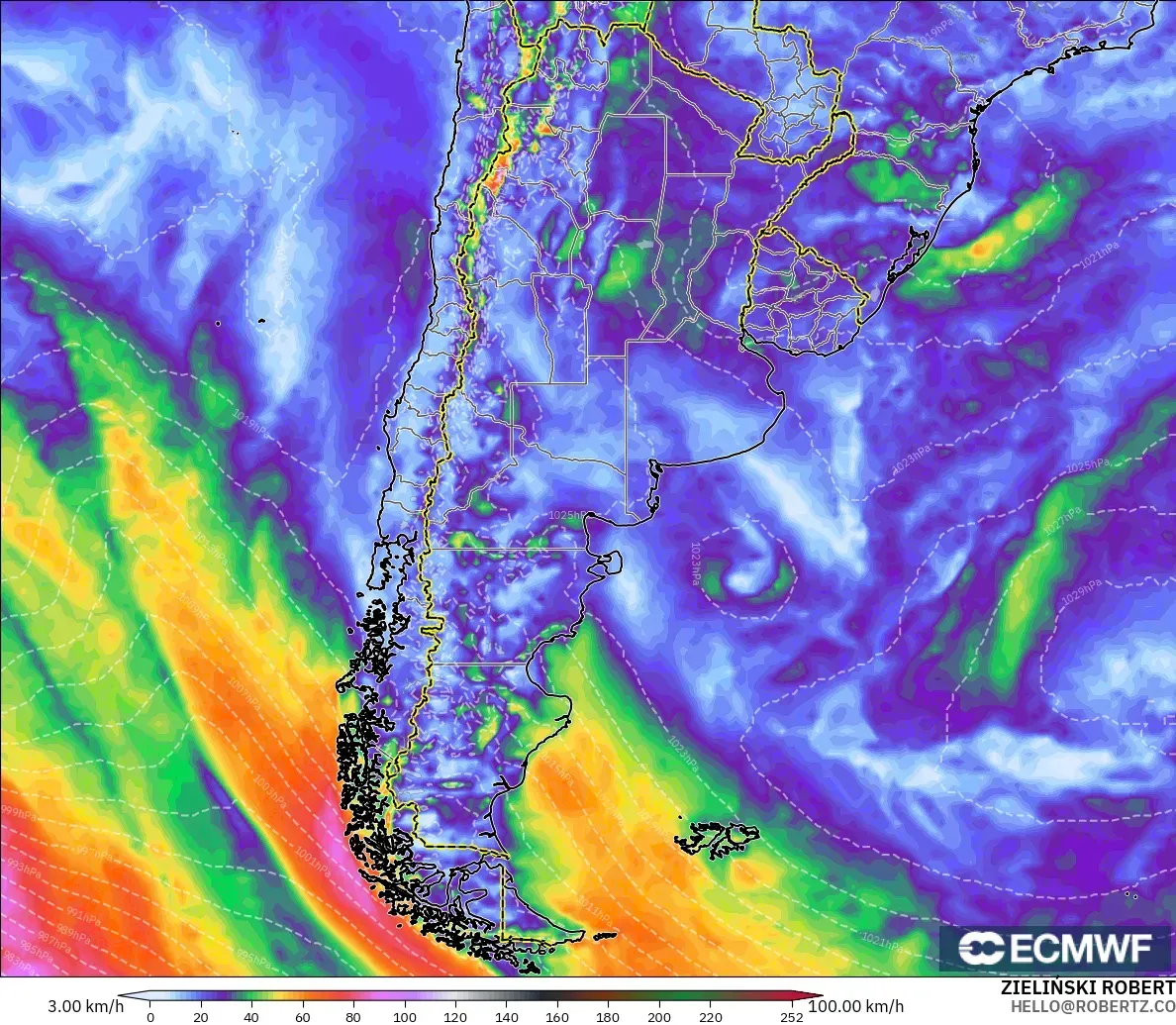 ECMWF IFS 0.25° modelo - Argentina, Ráfagas de viento