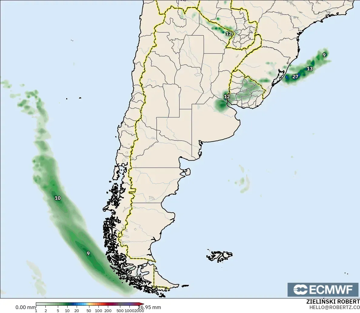 ECMWF IFS 0.25° modelo - Argentina, Acumulación de precipitación