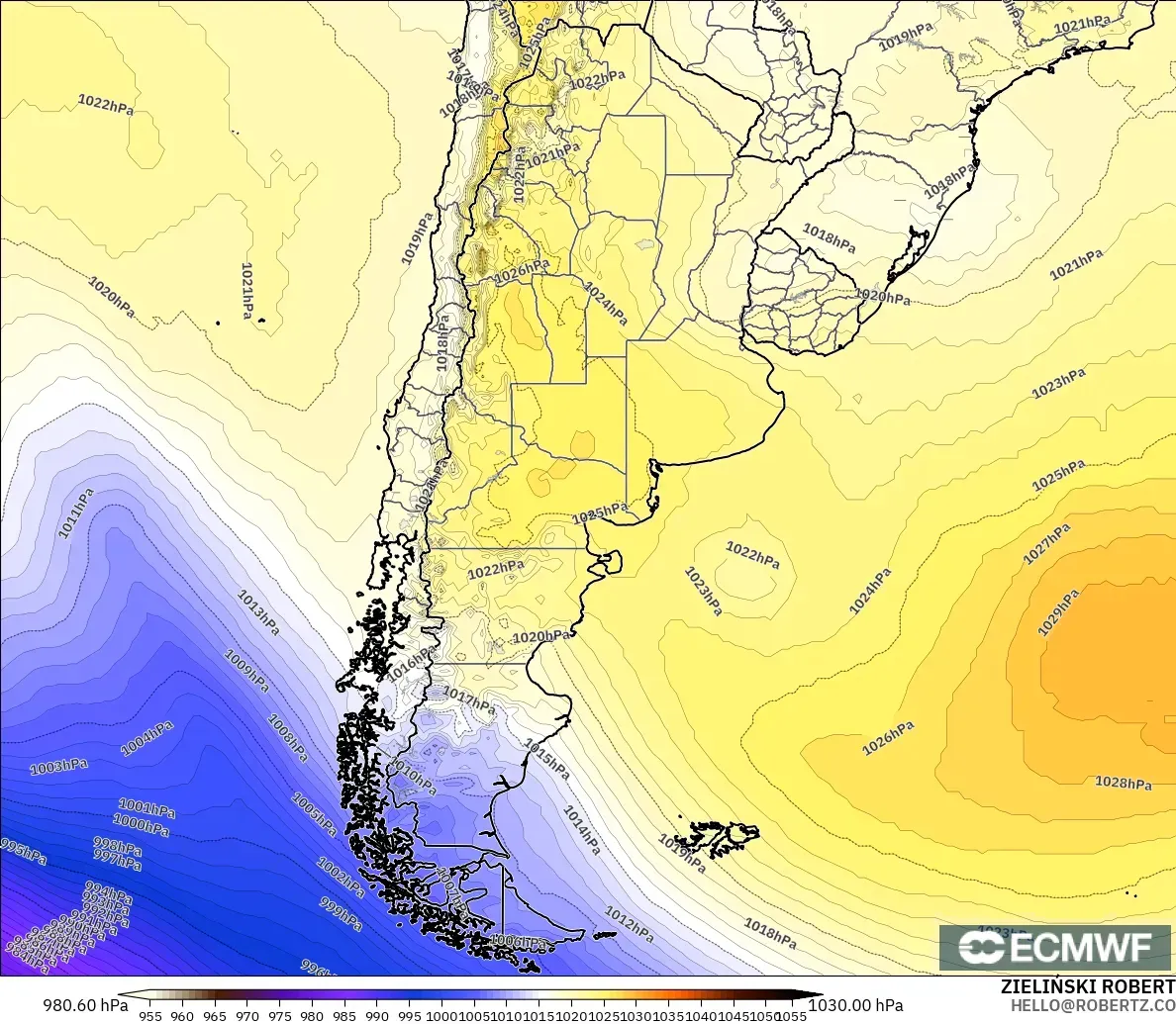 ECMWF IFS 0.25° modelo - Argentina, Presión