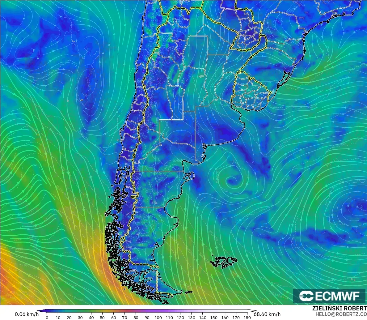 ECMWF IFS 0.25° modelo - Argentina, Viento a 10 m