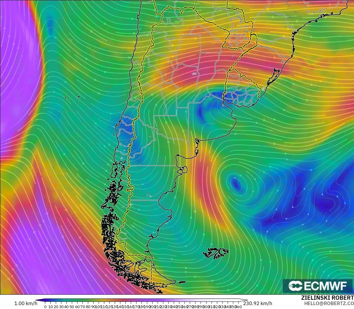 ECMWF IFS 0.25° modelo - Argentina, Viento a 300 hPa (corriente en chorro)