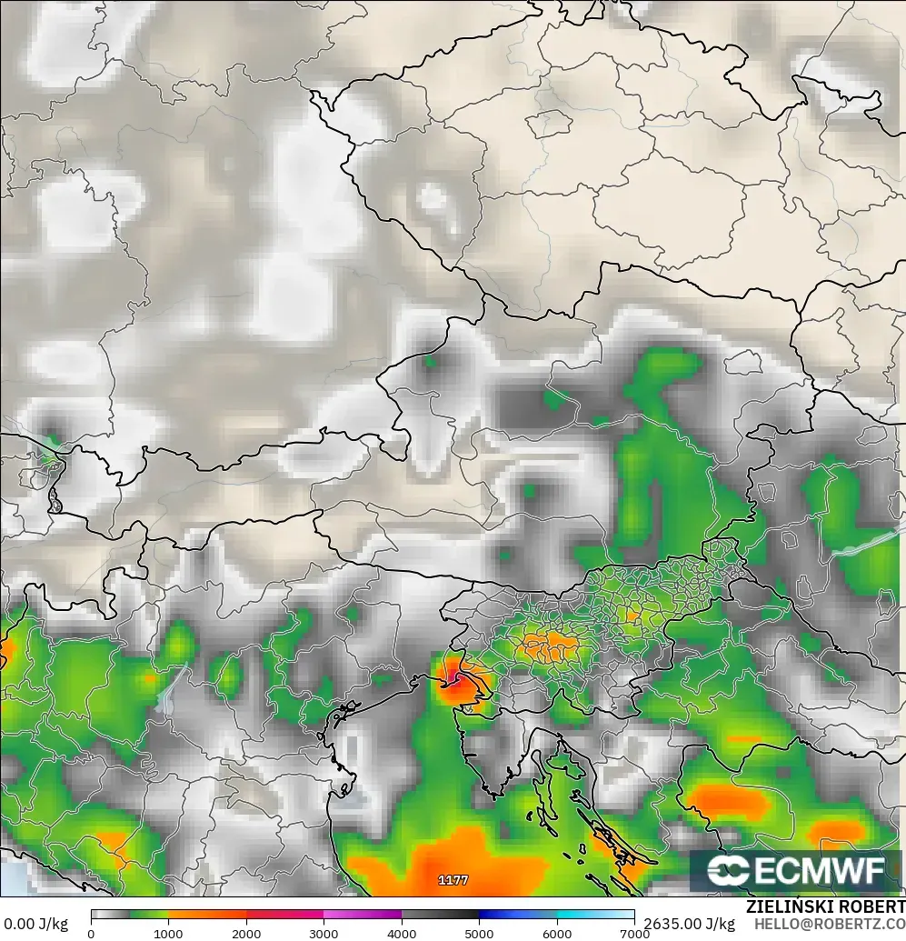 ECMWF IFS 0.25° modelo - Austria, CAPE