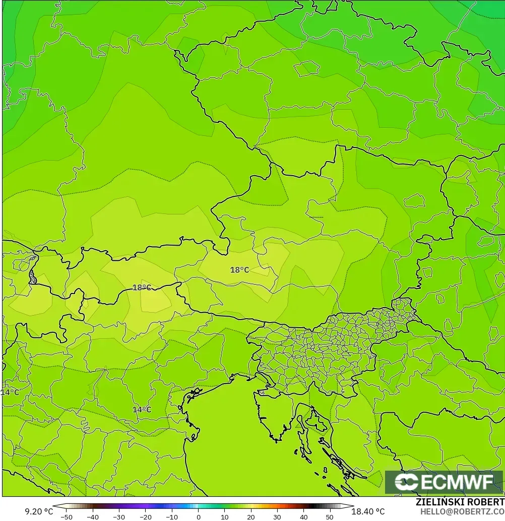 ECMWF IFS 0.25° modelo - Austria, Temperatura a 850 hPa