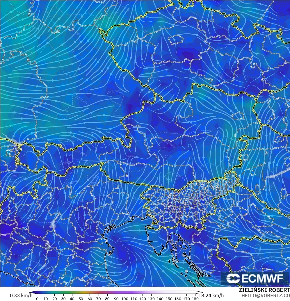 ECMWF IFS 0.25° modelo - Austria, Viento a 10 m