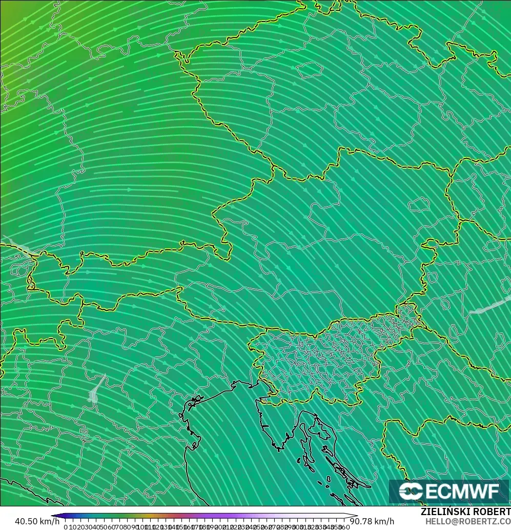 ECMWF IFS 0.25° modelo - Austria, Viento a 300 hPa (corriente en chorro)