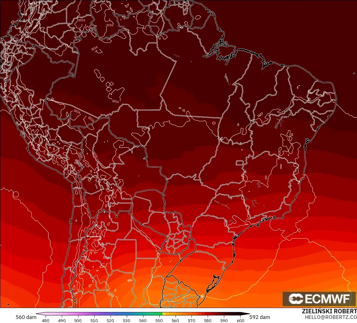 ECMWF IFS 0.25° modelo - Brasil, Altura geopotencial a 500 hPa