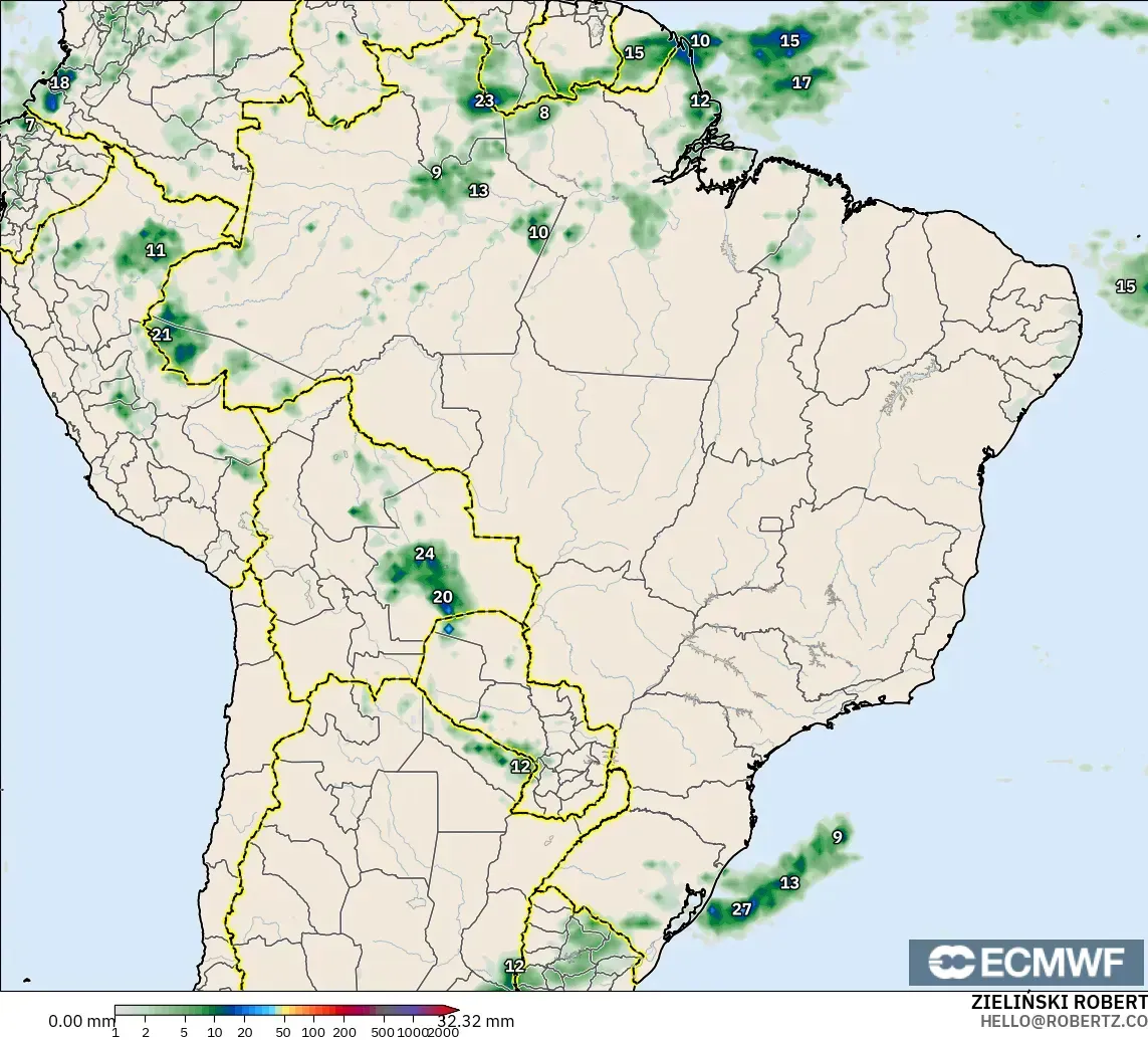 ECMWF IFS 0.25° modelo - Brasil, Acumulación de precipitación