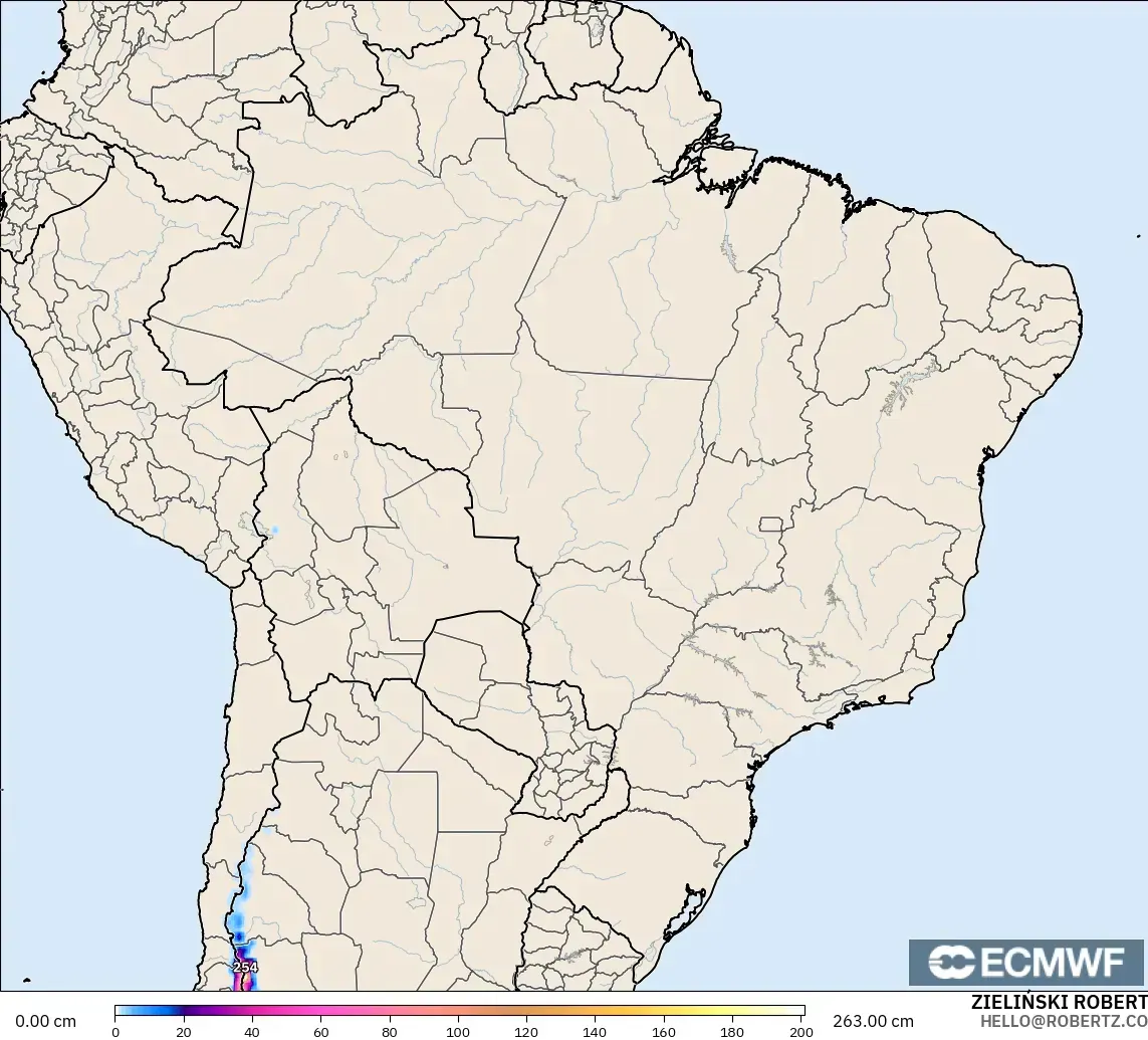 ECMWF IFS 0.25° modelo - Brasil, Profundidad de nieve