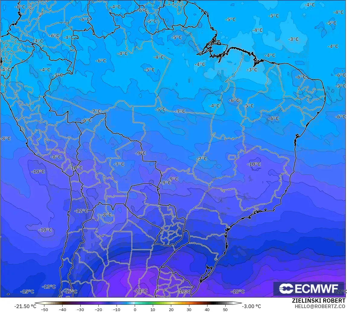 ECMWF IFS 0.25° modelo - Brasil, Temperatura a 500 hPa