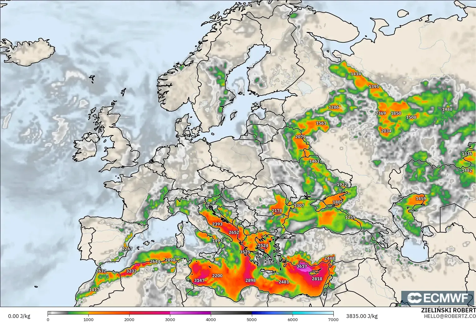 ECMWF IFS 0.25° modelo - Europa, CAPE