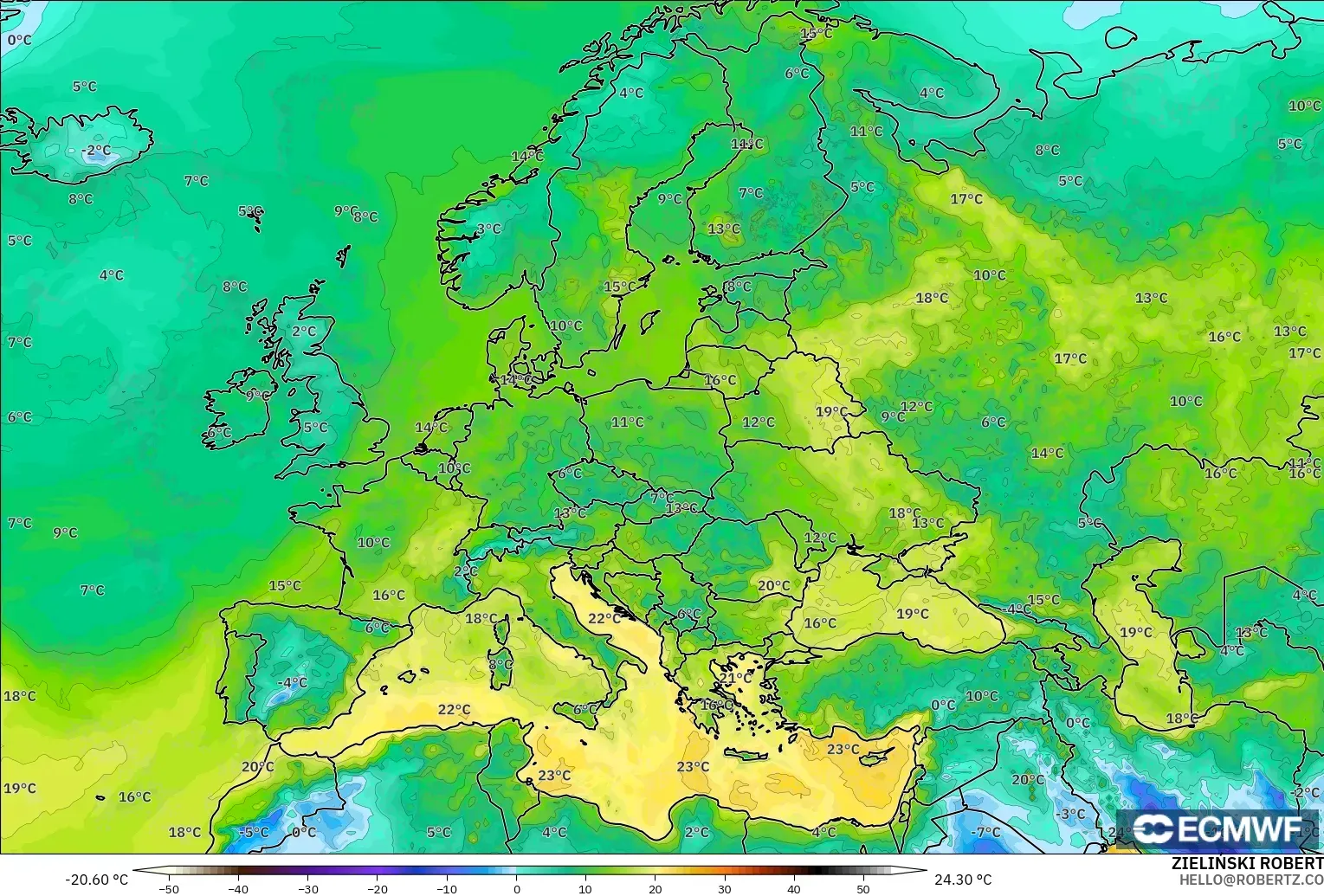 ECMWF IFS 0.25° modelo - Europa, Punto de rocío a 2 m