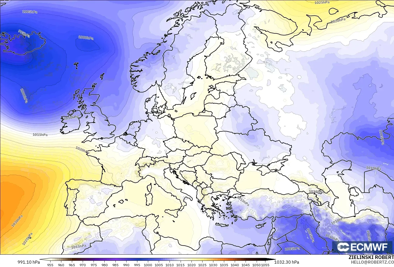 ECMWF IFS 0.25° modelo - Europa, Presión