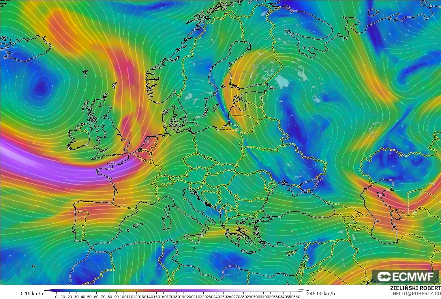 ECMWF IFS 0.25° modelo - Europa, Viento a 300 hPa (corriente en chorro)
