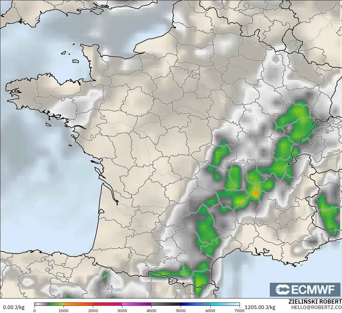 ECMWF IFS 0.25° modelo - Francia, CAPE