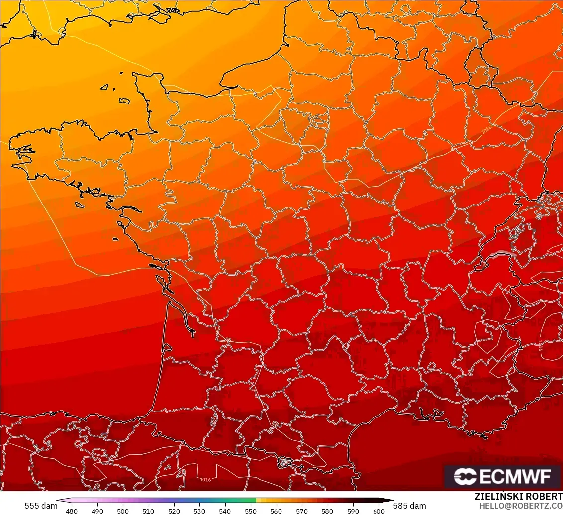 ECMWF IFS 0.25° modelo - Francia, Altura geopotencial a 500 hPa