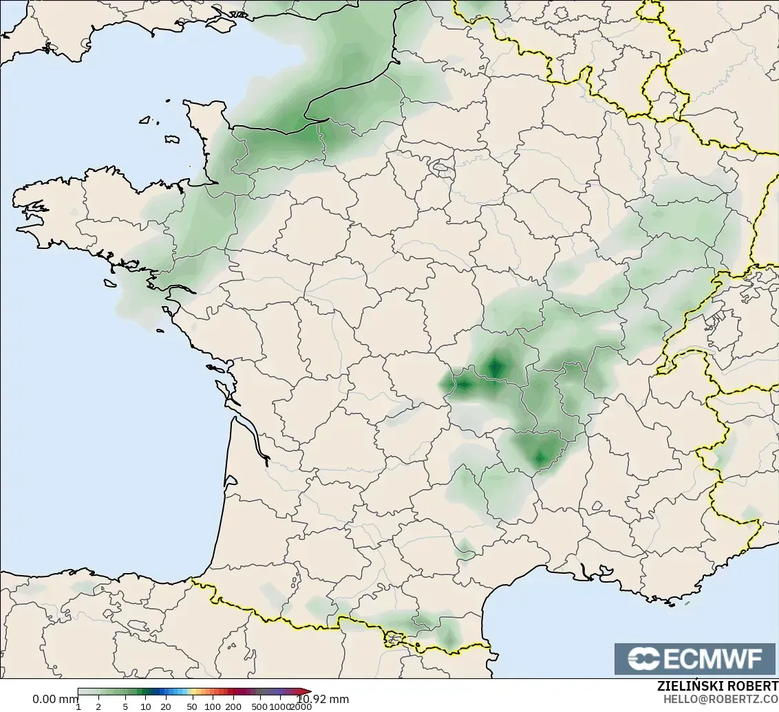 ECMWF IFS 0.25° modelo - Francia, Acumulación de precipitación