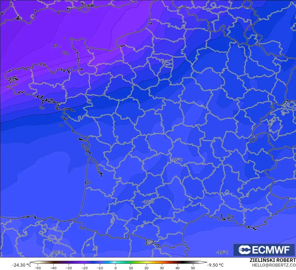 ECMWF IFS 0.25° modelo - Francia, Temperatura a 500 hPa