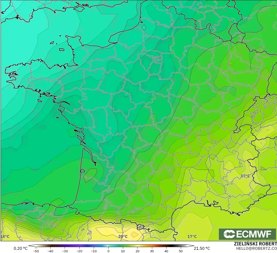 ECMWF IFS 0.25° modelo - Francia, Temperatura a 850 hPa