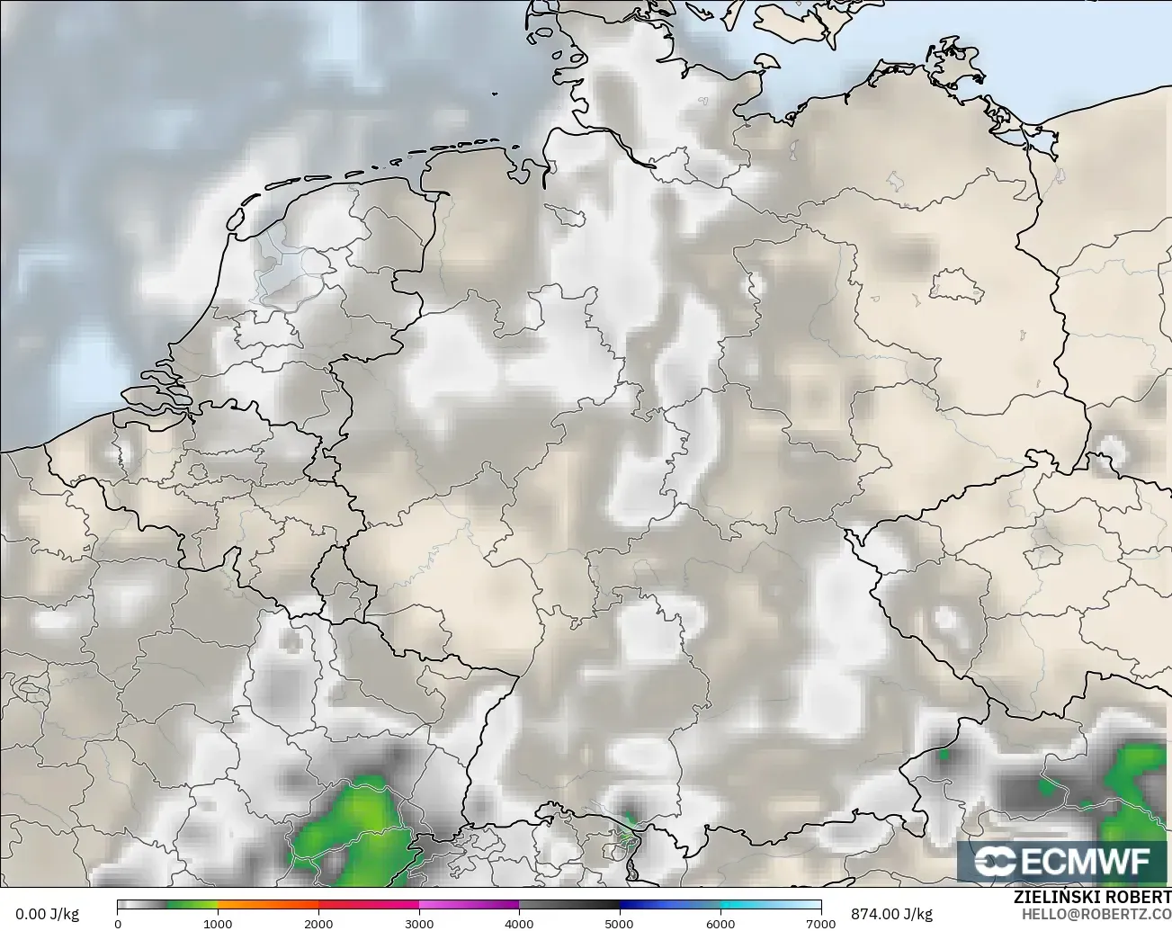 ECMWF IFS 0.25° modelo - Alemania, CAPE