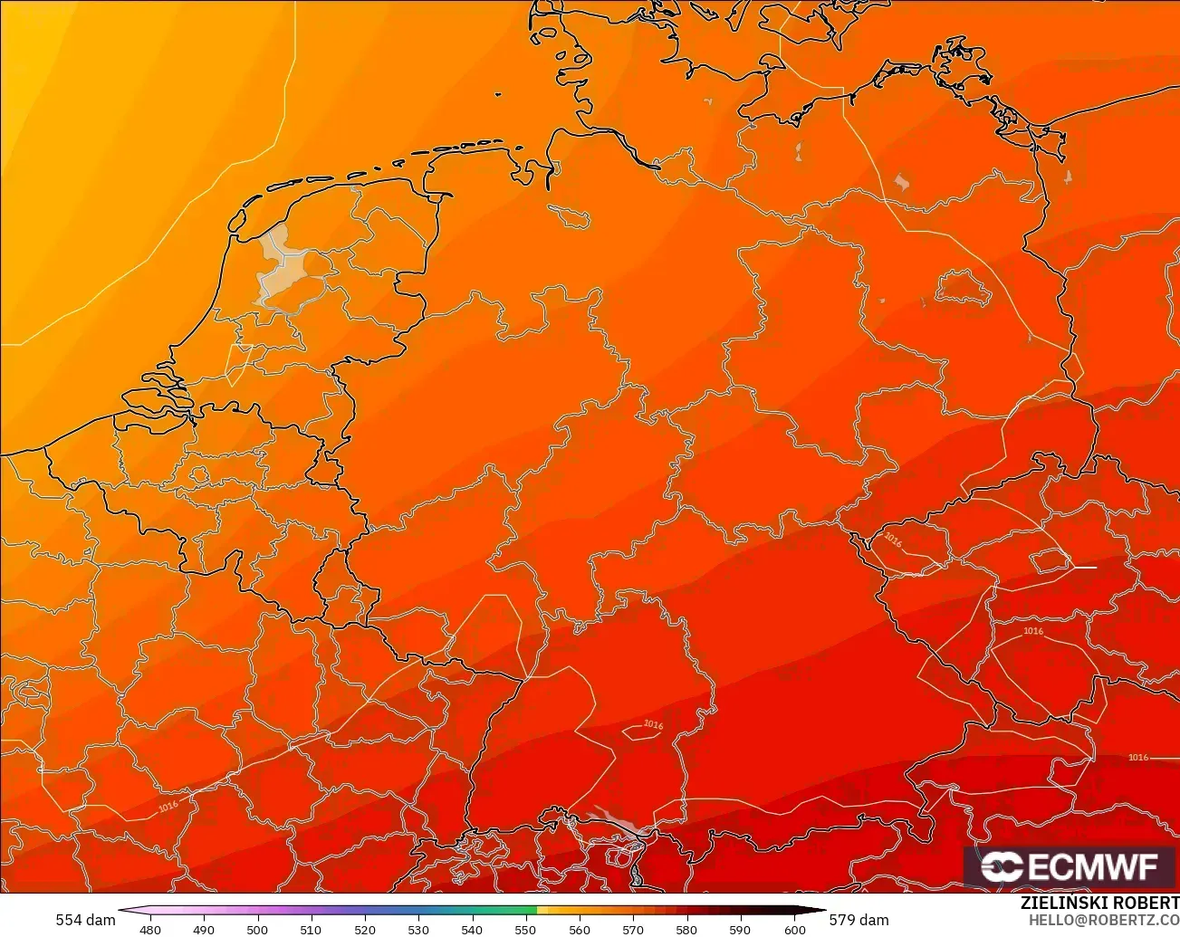 ECMWF IFS 0.25° modelo - Alemania, Altura geopotencial a 500 hPa