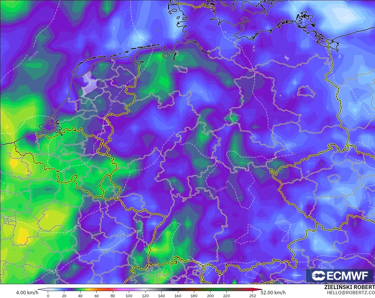 ECMWF IFS 0.25° modelo - Alemania, Ráfagas de viento