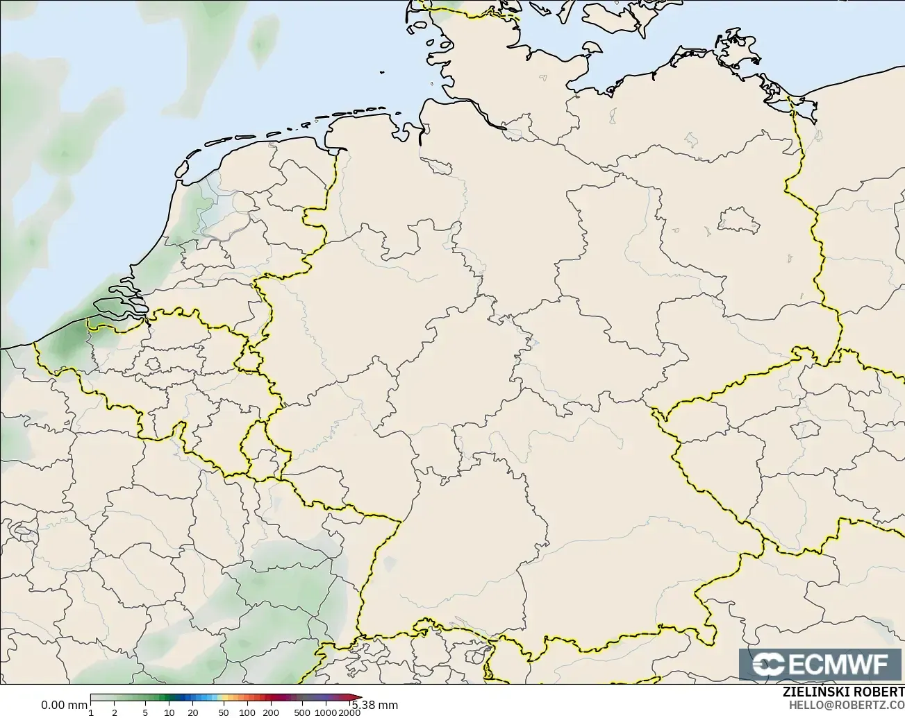 ECMWF IFS 0.25° modelo - Alemania, Acumulación de precipitación