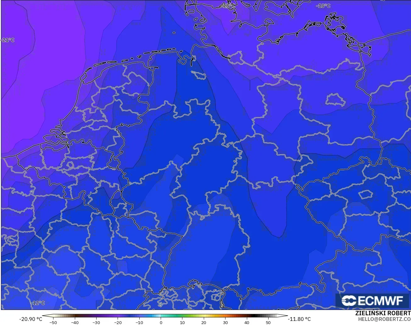 ECMWF IFS 0.25° modelo - Alemania, Temperatura a 500 hPa