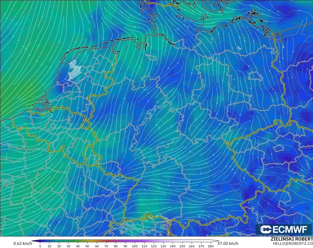ECMWF IFS 0.25° modelo - Alemania, Viento a 10 m