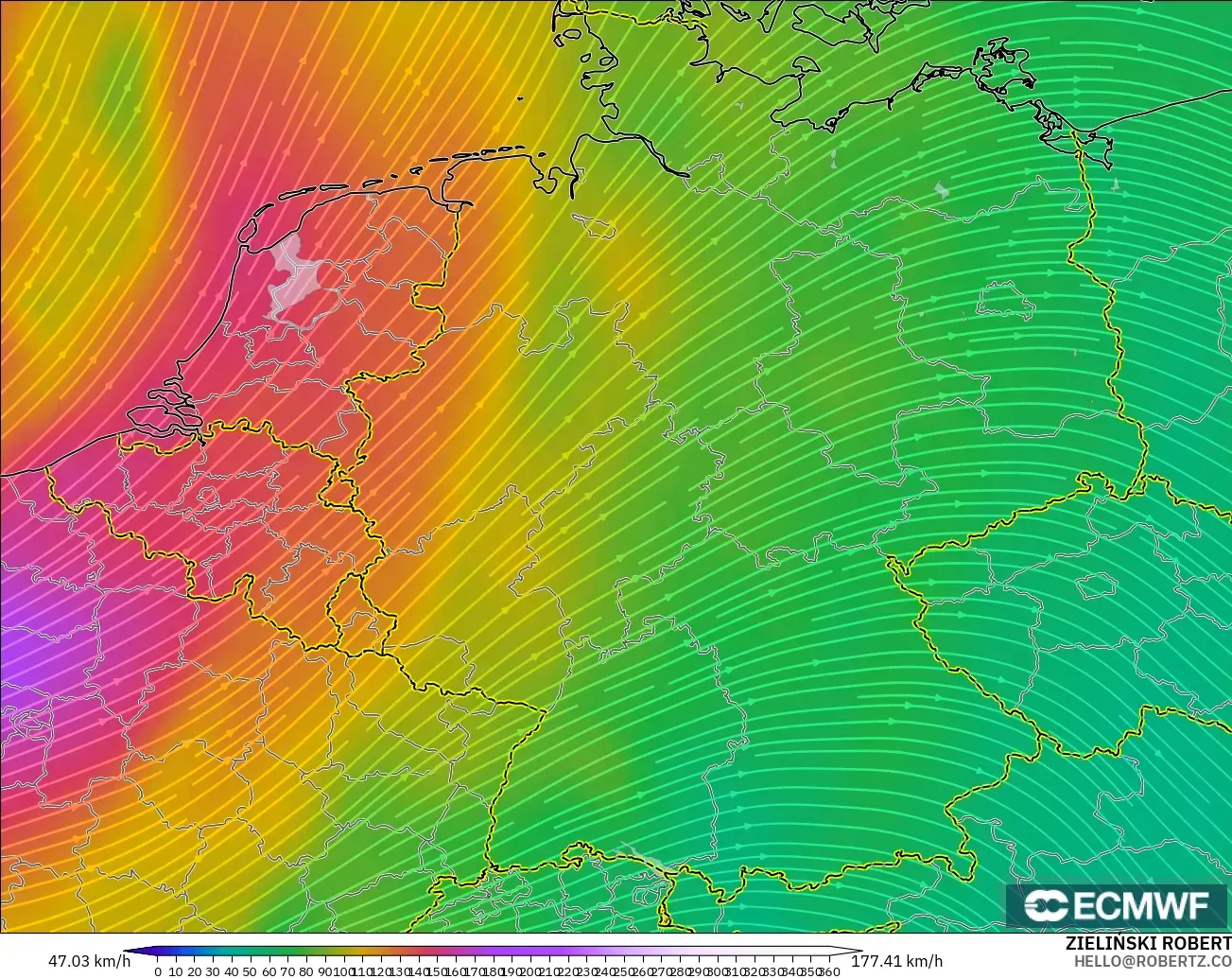 ECMWF IFS 0.25° modelo - Alemania, Viento a 300 hPa (corriente en chorro)