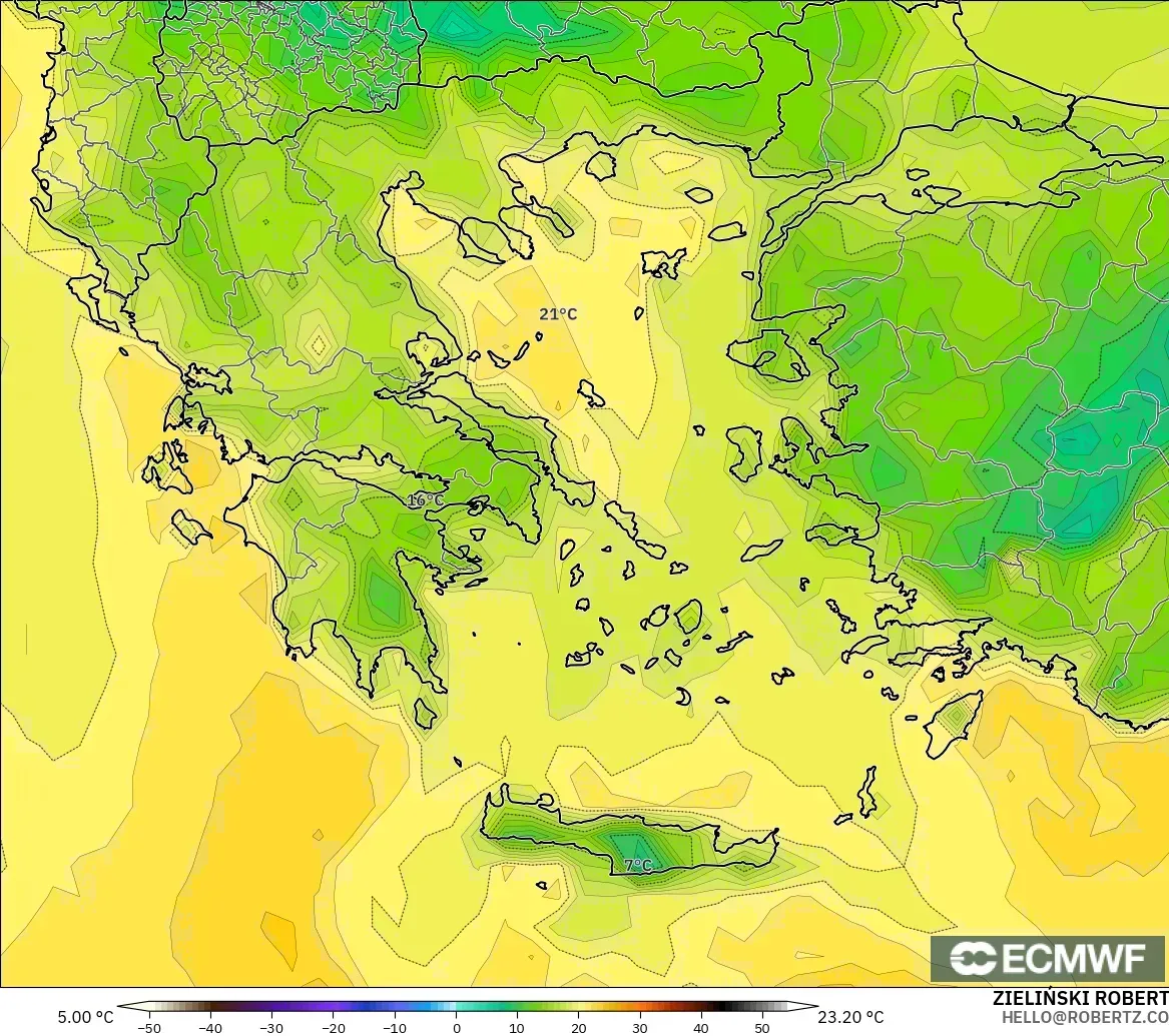 ECMWF IFS 0.25° modelo - Grecia, Punto de rocío a 2 m