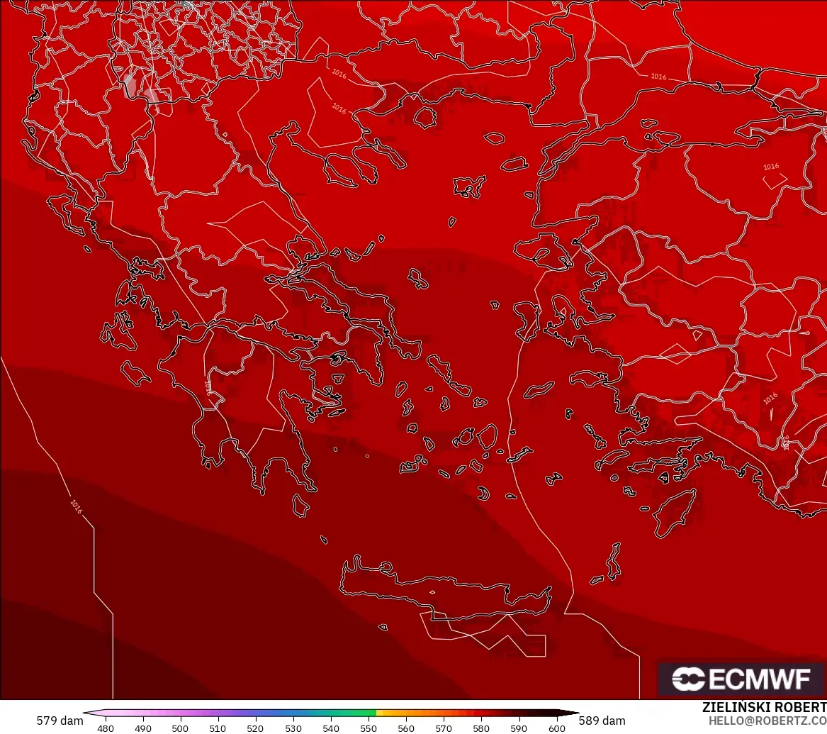 ECMWF IFS 0.25° modelo - Grecia, Altura geopotencial a 500 hPa