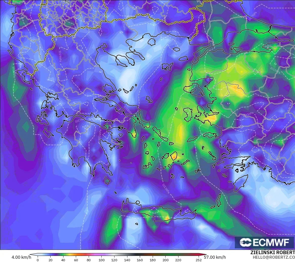 ECMWF IFS 0.25° modelo - Grecia, Ráfagas de viento