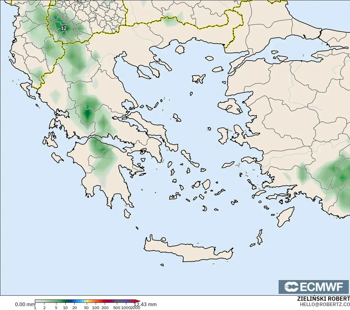 ECMWF IFS 0.25° modelo - Grecia, Acumulación de precipitación
