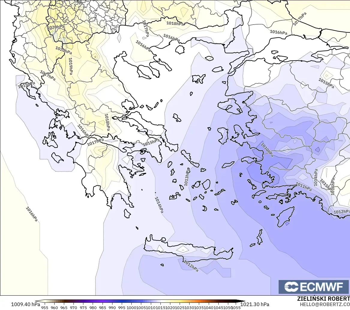 ECMWF IFS 0.25° modelo - Grecia, Presión