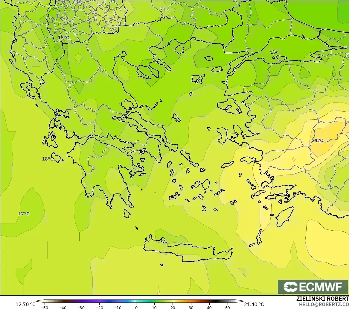 ECMWF IFS 0.25° modelo - Grecia, Temperatura a 850 hPa