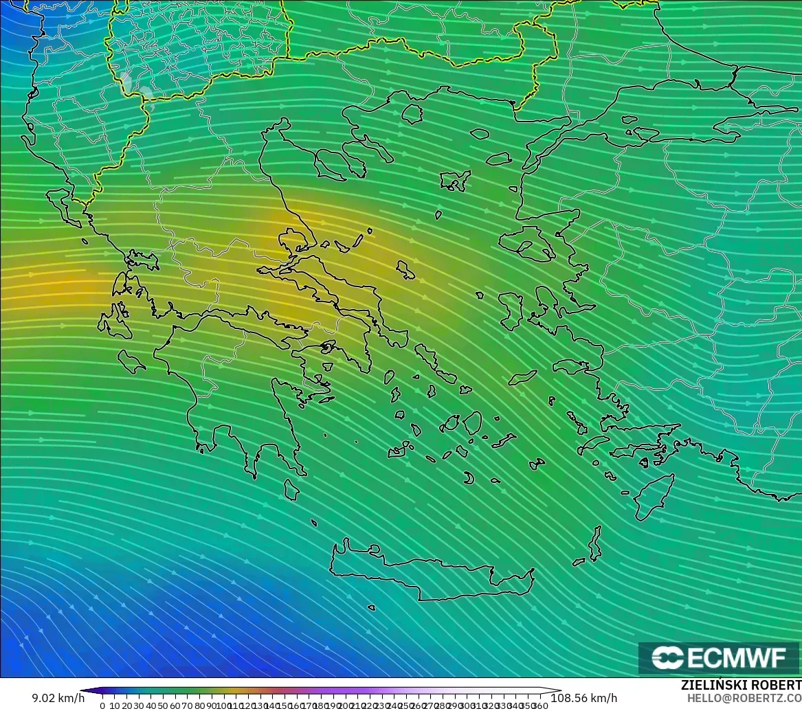ECMWF IFS 0.25° modelo - Grecia, Viento a 300 hPa (corriente en chorro)