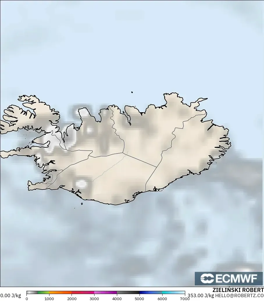 ECMWF IFS 0.25° modelo - Islandia, CAPE