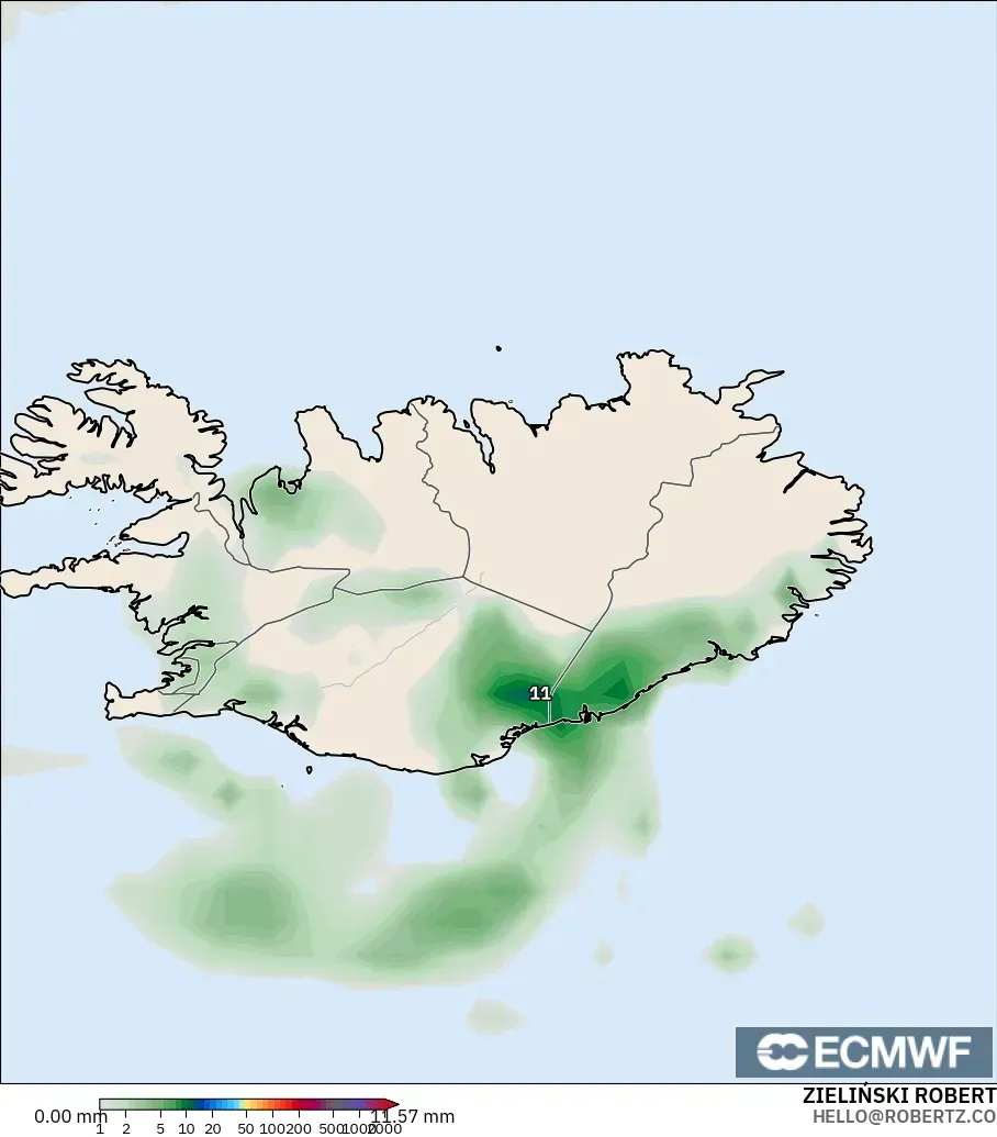 ECMWF IFS 0.25° modelo - Islandia, Acumulación de precipitación