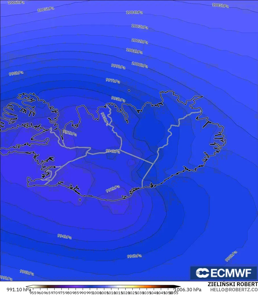 ECMWF IFS 0.25° modelo - Islandia, Presión