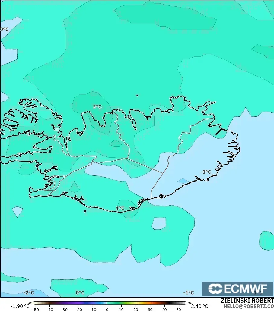 ECMWF IFS 0.25° modelo - Islandia, Temperatura a 850 hPa