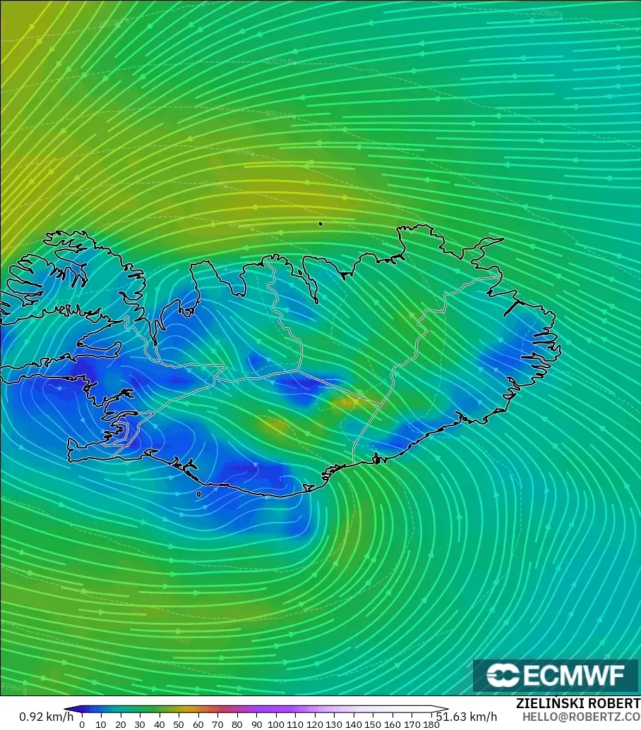 ECMWF IFS 0.25° modelo - Islandia, Viento a 10 m