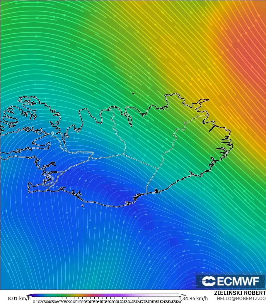 ECMWF IFS 0.25° modelo - Islandia, Viento a 300 hPa (corriente en chorro)