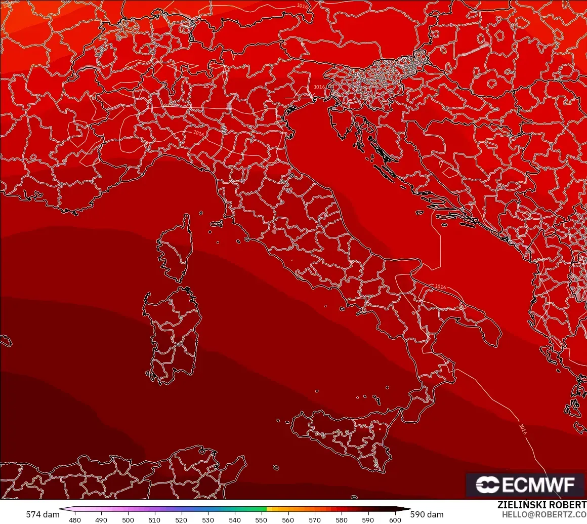 ECMWF IFS 0.25° modelo - Italia, Altura geopotencial a 500 hPa